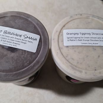 Living The Cream - 04/2026 Flavors - Oreo Brownie Smash(L) and Orangey Eggnog Stracciatella(R) - Ice Cream & Frozen Yogurt Near Me