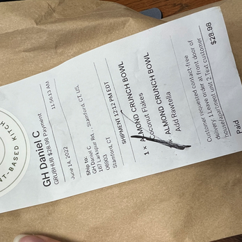 greenology - wrong name in the order and I didn't order through GRUBHUB - Vegan Near Me - New Canaan, Connecticut