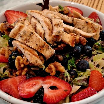 Leoné Café - Grilled chicken berry salad. No bleu cheese. Quinoa added. - Breakfast & Brunch Near Me - Las Vegas, Nevada Leoné Café - Grilled chicken berry salad. No bleu cheese. Quinoa added. - Breakfast & Brunch Near Me - Las Vegas, Nevada