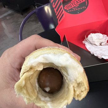Outcast Doughnuts - The Lindor Chocolate at the bottom of the cone. - Donuts Near Me - Mesa, Arizona Outcast Doughnuts - The Lindor Chocolate at the bottom of the cone. - Donuts Near Me - Mesa, Arizona
