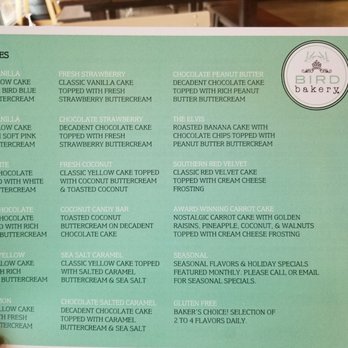 Bird Bakery - Cupcake menu - Desserts Near Me - San Antonio, Texas