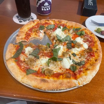 Helper Beer - Meatball Pizza, remnants of the olive plate, and Night Indoors Imperial Stout. - Pizza Near Me - Helper, Utah Helper Beer - Meatball Pizza, remnants of the olive plate, and Night Indoors Imperial Stout. - Pizza Near Me - Helper, Utah