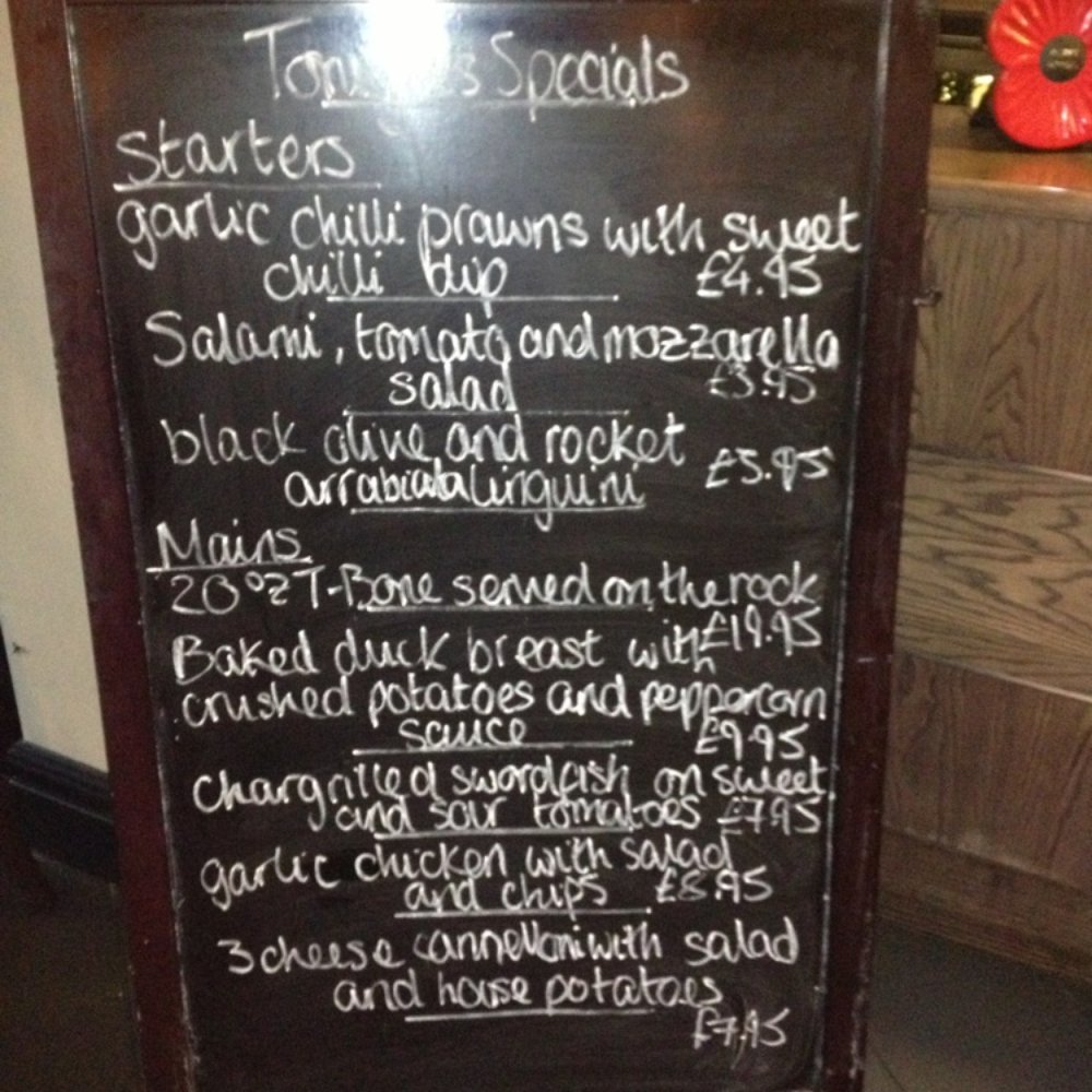 Olive Bar & Grill - Specials board I had the garlic chilli prawns which I think was a little pricey for 5 prawns and a little lettuce - Mexican Near Me - Doncaster, XSY