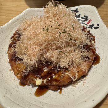 Kyuramen - Okonomiyaki with bonito shreds. - Ramen Near Me - Oak Park, Illinois Kyuramen - Okonomiyaki with bonito shreds. - Ramen Near Me - Oak Park, Illinois