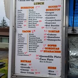 a menu on a food truck