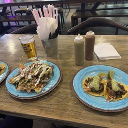 Street Taco, Jalapeno taco, Adriana's Nachos, beer Street Taco, Jalapeno taco, Adriana's Nachos, beer