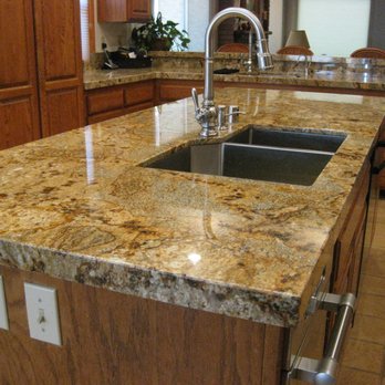 California Marble & Stone - Golden Crystal granite island done as one piece; Countertop "L" and bartop each done as one seamless piece. - General Contractors Near Me - Livermore, California