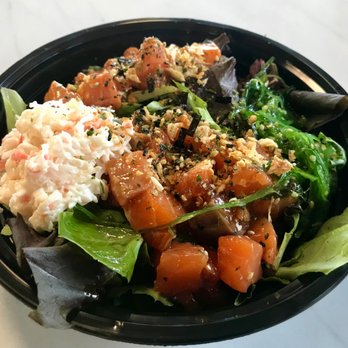 Poke Cafe - Regular size (2 scoops) poke bowl: regular and spicy salmon. Mixed salad base with Krab salad and seaweed salad as sides. - Poke Near Me - Seattle, Washington Poke Cafe - Regular size (2 scoops) poke bowl: regular and spicy salmon. Mixed salad base with Krab salad and seaweed salad as sides. - Poke Near Me - Seattle, Washington