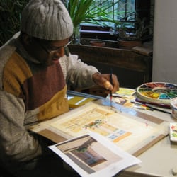 Andy Smith, artist - Hard at work on a cool Spring morning!