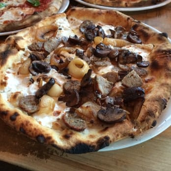 Pizzeria Bianco - Wiseguy (wood roasted onion, smoked mozzarella, fennel sausage) with mushrooms - Pizza Near Me - Phoenix, Arizona Pizzeria Bianco - Wiseguy (wood roasted onion, smoked mozzarella, fennel sausage) with mushrooms - Pizza Near Me - Phoenix, Arizona