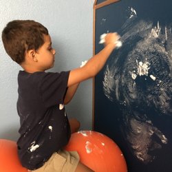 Home Grown OT 4 Kids - Home Activities Combining skills; Making a foam picture on the "House" chalkboard