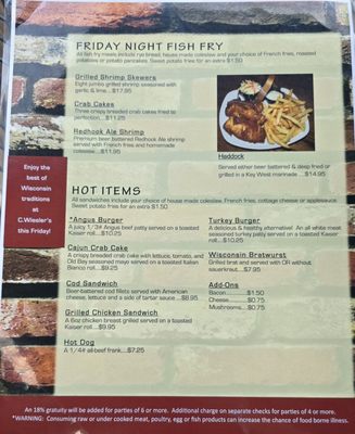 Menu photo 1 C Wieslers Saloon Cedarburg, WI