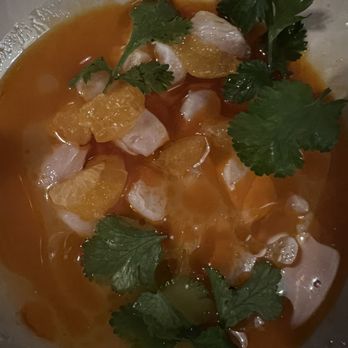 Clamato - Stone bass ceviche with mandarin satsuma and burnt zest oil - Seafood Near Me - Paris, 75 Clamato - Stone bass ceviche with mandarin satsuma and burnt zest oil - Seafood Near Me - Paris, 75