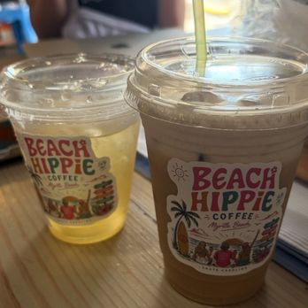 Beach Hippie Coffee - Iced Hibiscus Tea and latte with salted honey cinnamon cold foam - Coffee & Tea Near Me - Myrtle Beach, South Carolina