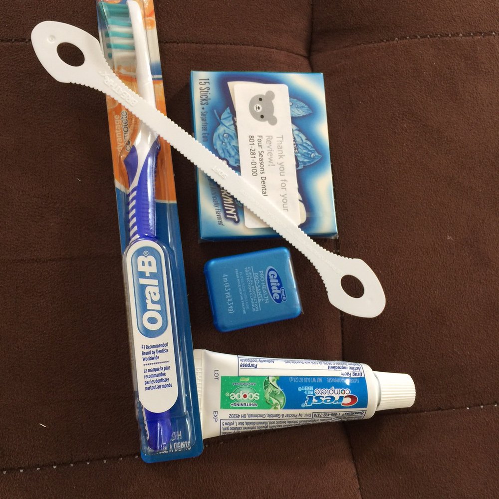 Four Seasons Dental - The bag of goodies provided by the dentist - Cosmetic Dentists Near Me - Millcreek, Utah Four Seasons Dental - The bag of goodies provided by the dentist - Cosmetic Dentists Near Me - Millcreek, Utah