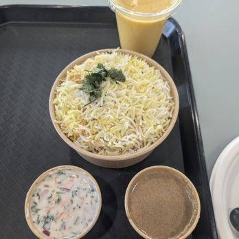 Hyderabad No1 Biryani - Goat under the rice, with a mango lassi - Indian Near Me - Chantilly, Virginia