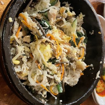 Hanbat Restaurant - Not sure of the name but it's served in a hot stone bowl with rice, chicken and vegetables - Korean Near Me - New York, New York