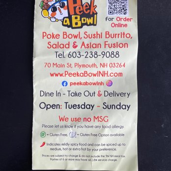 Peek A Bowl - Asian Fusion Near Me - Plymouth, New Hampshire Peek A Bowl - Asian Fusion Near Me - Plymouth, New Hampshire