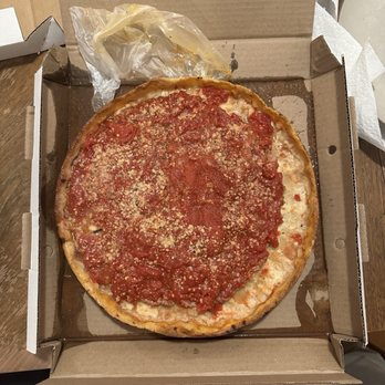 Lou Malnati's Pizzeria - Sauce and sausage too small, box soaked - Pizza Near Me - Chicago, Illinois Lou Malnati's Pizzeria - Sauce and sausage too small, box soaked - Pizza Near Me - Chicago, Illinois