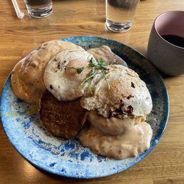 Biscuits and gravy breakfast and coffee