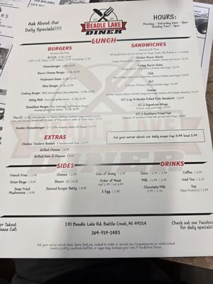 Menu photo 1 Beadle Lake Diner Battle Creek, MI