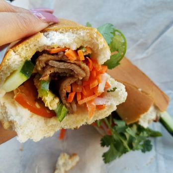 Le Paradis - BBQ Pork Sandwich -They slice it in half for you - Vietnamese Near Me - Hayward, California