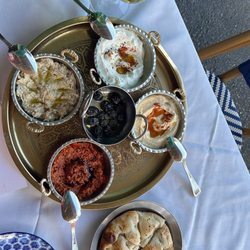 Meze - Sampler platter with fresh baked bread.