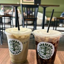 Adam and Eve Cafe - Iced pistachio latte and mocha latte