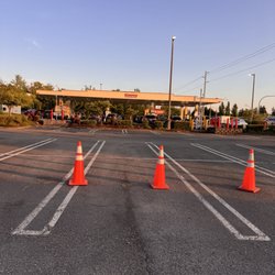 Costco Gasoline - Zig zag cone set up to manage traffic