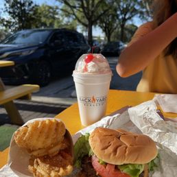 Black Jack Burger and Strawberry Banana Milkshake