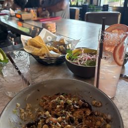 Burrito bowl and tasty cocktails