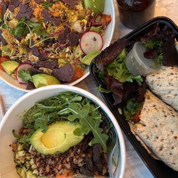 Flower Child - Top: Taco salad bowl (limited offering) Right: Bird is the word Bottom: Mother earth bowl - Salad Near Me - Houston, Texas