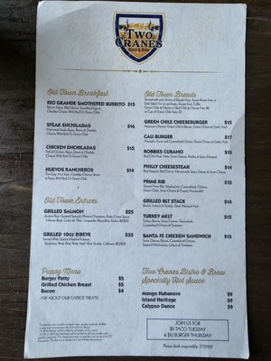Menu photo 1 Two Cranes Bistro and Brew Albuquerque, NM Menu photo 1 Two Cranes Bistro and Brew Albuquerque, NM