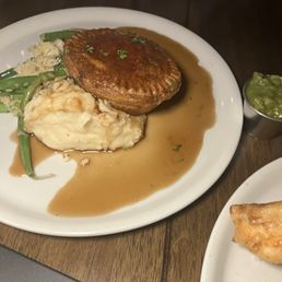 Steak & Ale Pie with rich Smithwicks red ale & beef gravy, mash potatoes, seasonal veg Steak & Ale Pie with rich Smithwicks red ale & beef gravy, mash potatoes, seasonal veg