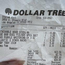 Dollar Tree - My receipt with a $5 turned $10 stool