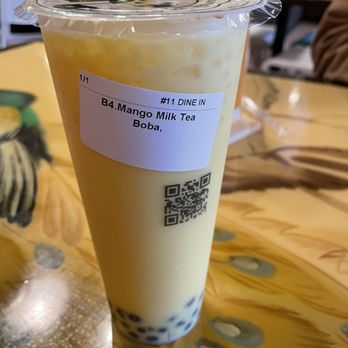 Dumplings & Tea - B4. Mango Milk Tea - Chinese Near Me - Chesterfield, Missouri