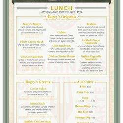 Bogey's Restaurant - Lunch Menu