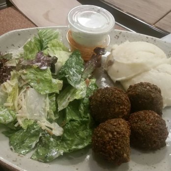 Tender Greens - Falafel plate with mashed potatoes and Romaine Hearts salad - Okay - New American Near Me - Irvine, California Tender Greens - Falafel plate with mashed potatoes and Romaine Hearts salad - Okay - New American Near Me - Irvine, California