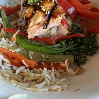 Pop's Public House - The broccollini, carrots and rice in the Liv's teriyaki salmon bowl are perfect. - New American Near Me - Gilroy, California Pop's Public House - The broccollini, carrots and rice in the Liv's teriyaki salmon bowl are perfect. - New American Near Me - Gilroy, California