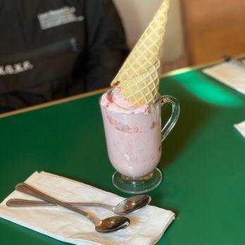 The Udder Choice - Two scoop strawberry ice cream topped with waffle cone - Ice Cream & Frozen Yogurt Near Me - Ephrata, Pennsylvania