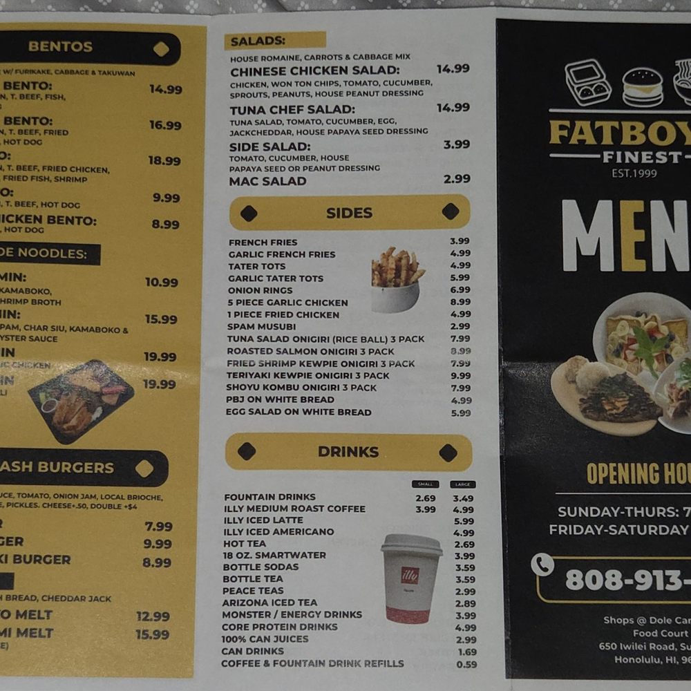 Fatboys - Menu 9/9/25 - Breakfast & Brunch Near Me - Honolulu, Hawaii