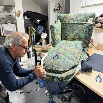 AJ’s Upholstery - AJ reupholstering a customer's chair. - Auto Upholstery Near Me - San Diego, California AJ’s Upholstery - AJ reupholstering a customer's chair. - Auto Upholstery Near Me - San Diego, California