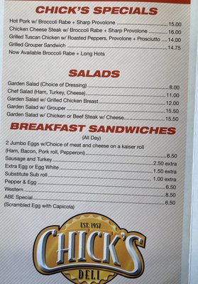 Menu photo 1 Chick's Deli Cherry Hill Township, NJ