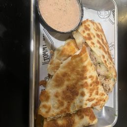 Chicken quesadilla with Tommy's secret dipping sauce Chicken quesadilla with Tommy's secret dipping sauce
