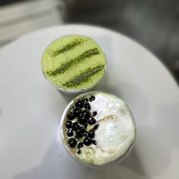 HEYTEA - Matcha Zen (back) and Matcha Bobo Shake (front) - Bubble Tea Near Me - Rowland Heights, California HEYTEA - Matcha Zen (back) and Matcha Bobo Shake (front) - Bubble Tea Near Me - Rowland Heights, California