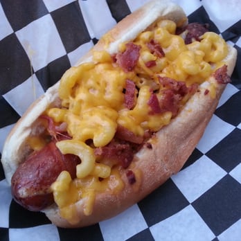 Joe Schmoe's - It's a meal on a bun! A bacon-wrapped dog, slathered with macaroni & cheese & bacon bits. An odd, but delicious combination. - Ice Cream & Frozen Yogurt Near Me - Cypress, California Joe Schmoe's - It's a meal on a bun! A bacon-wrapped dog, slathered with macaroni & cheese & bacon bits. An odd, but delicious combination. - Ice Cream & Frozen Yogurt Near Me - Cypress, California
