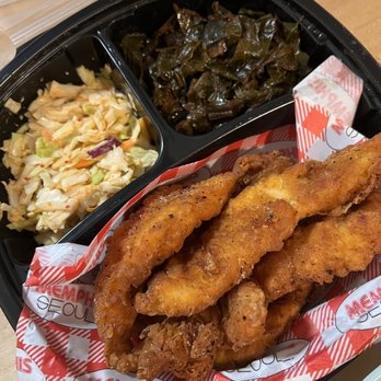 Memphis Seoul - fried chicken strips combo: chicken was great, kimchi coleslaw was solid, kollard greens were divine - Soul Food Near Me - Brooklyn, New York Memphis Seoul - fried chicken strips combo: chicken was great, kimchi coleslaw was solid, kollard greens were divine - Soul Food Near Me - Brooklyn, New York