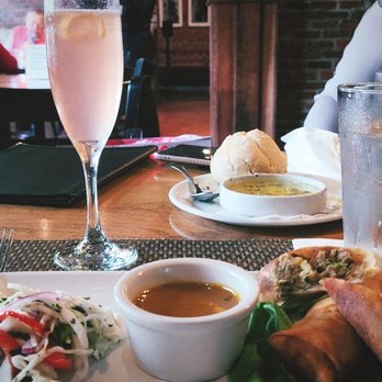 Cola's - The drink is called Cola's 76, bbq pulled pork eggroll, BBQ sauce and Coleslaw on the side. - New American Near Me - Columbia, South Carolina