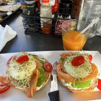 Eggtown - Everything Bagel with fresh squeezed orange juice - Breakfast & Brunch Near Me - Riverview, Florida