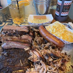 Four Meat Platter with Mac and Cheese.